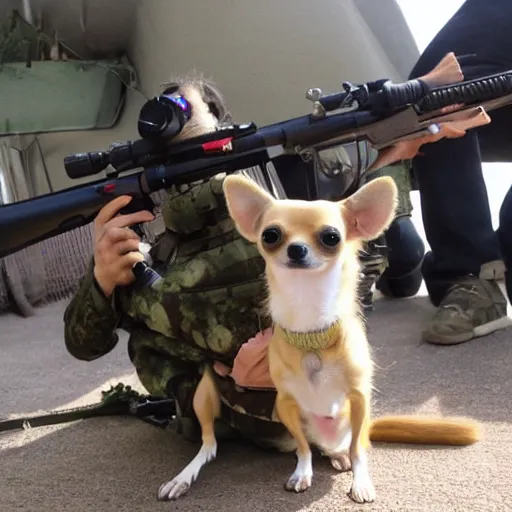 Image similar to chihuahua holding a sniper rifle