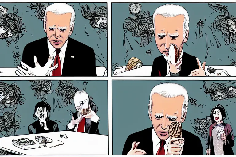 Image similar to Joe Biden insatiable for ice cream, Junji Ito