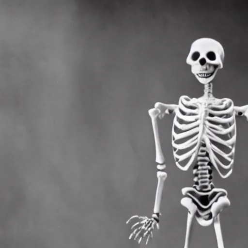 Image similar to a dancing skeleton, 9 0's film