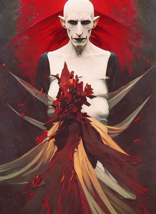 Image similar to symmetry! portrait of nosferatu, red spike aura in motion, floating pieces, painted art by tsuyoshi nagano, greg rutkowski, artgerm, alphonse mucha, spike painting