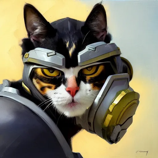 Image similar to greg manchess portrait painting of partially armored purrfect protagonist cat as overwatch character, medium shot, asymmetrical, profile picture, organic painting, sunny day, matte painting, bold shapes, hard edges, street art, trending on artstation, by huang guangjian and gil elvgren and sachin teng