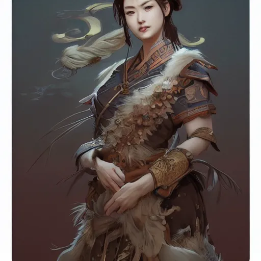 Image similar to japanese boar goddess, d & d, grey and brown color palette, highly detailed, digital painting, artstation, concept art, sharp focus, illustration, cinematic lighting, art by artgerm and greg rutkowski and alphonse mucha