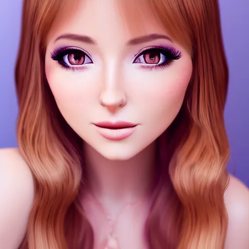 Image similar to beautiful intricate photograph of nikki from shining nikki dress - up game, a cute young woman, light pink hair, long hair with full bangs, full heart - shaped face, hazel amber eye color, pale skin, light blush, chinese heritage,, smiling softly, golden hour, soft focus, 8 k, hyperrealism, hyperdetailed