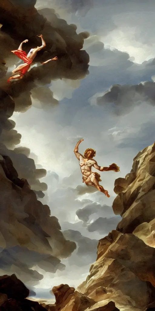 Image similar to a digital painting of Zeus descending from mount Olympus