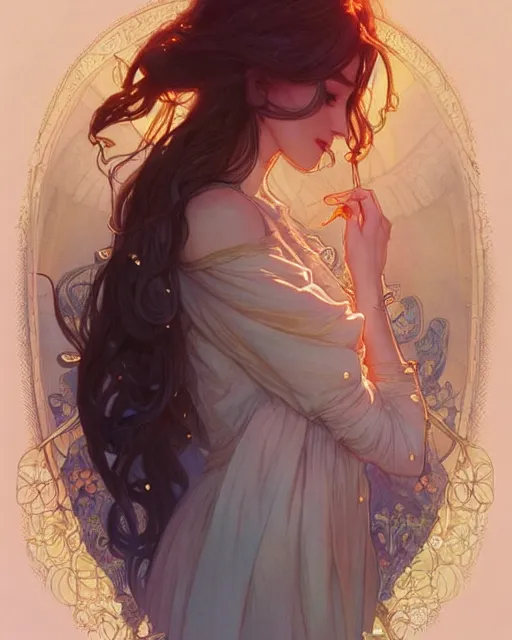 Image similar to secret romance, highly detailed, gold filigree, romantic storybook fantasy, soft cinematic lighting, award, disney concept art watercolor illustration by mandy jurgens and alphonse mucha and alena aenami, pastel color palette, featured on artstation