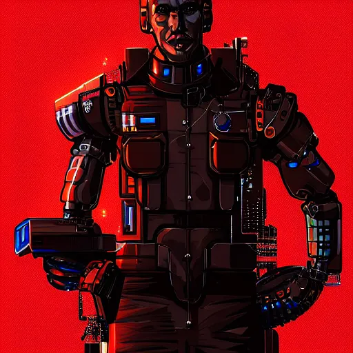 Prompt: cyberpunk humanoid german shepherd as the leader of a futuristic communist nation, cybernetics, sharp lines, digital, artstation, colored in