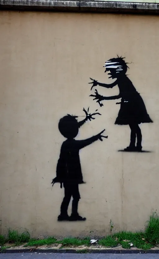 Image similar to wall with famous banksy graffiti