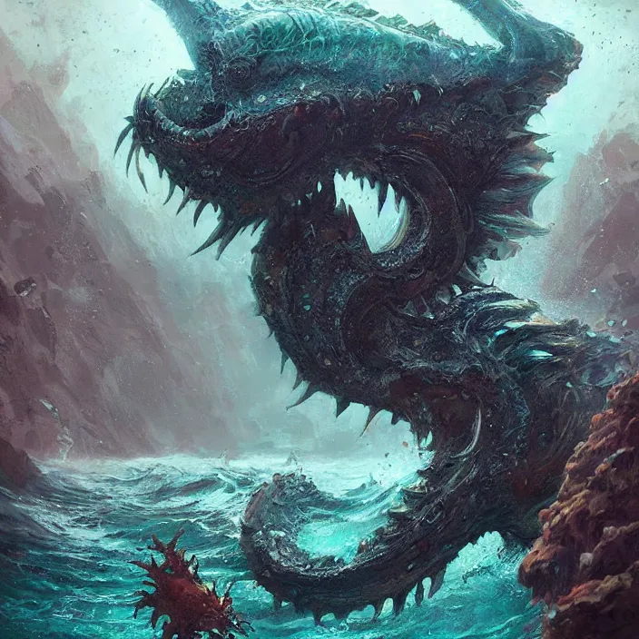 Image similar to sea monster under the ocean d & d, d & d style, trending on artstation, intricate, highly detailed, vivid painting, colorful, art by greg rutkowski