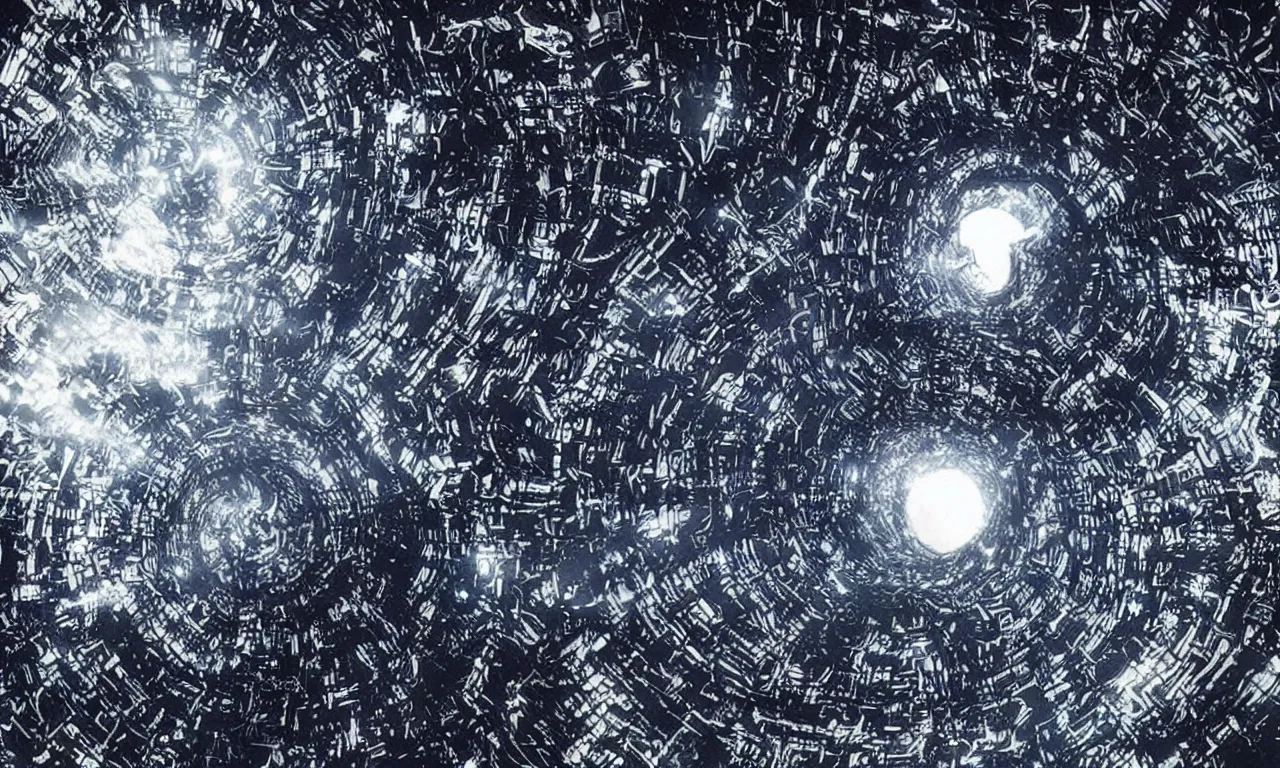 Image similar to space junk forms tiled vortex in empty dark space, sci - fi movie concept