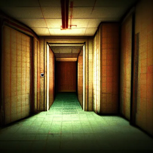 Image similar to trapped in the backrooms, backrooms indie horror, unity game, a tiger in the hallway, found footage, vhs, chromatic aberration