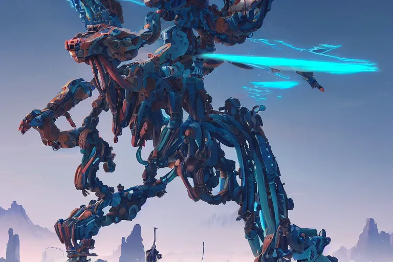 Image similar to longleg machine mecha animal beast robot of horizon forbidden west horizon zero dawn bioluminiscence, behance hd by jesper ejsing, by rhads, makoto shinkai and lois van baarle, ilya kuvshinov, rossdraws global illumination