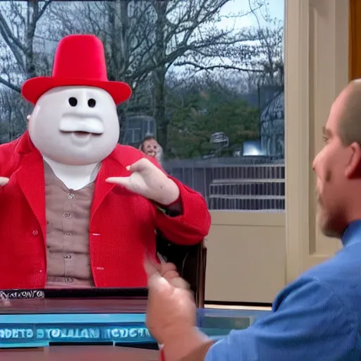 Image similar to the kool aid man debates with the quaker oats man on cnn, photographic, high definition