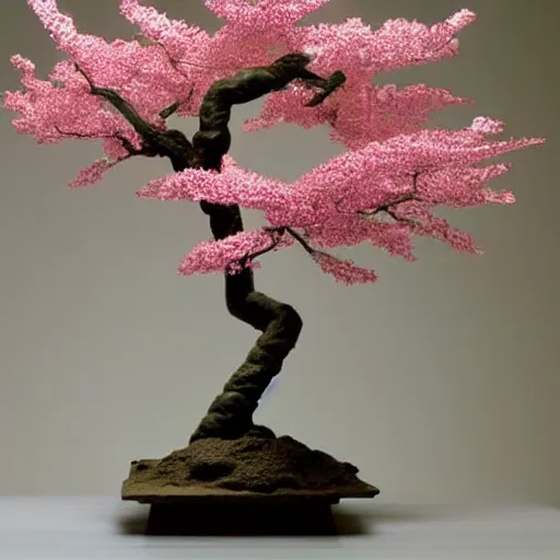 Prompt: a sculpture of sakura tree on the table