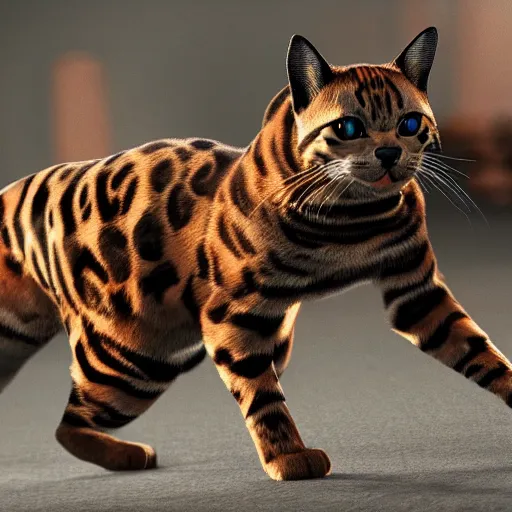 Prompt: a bengal cat with weapons attached, unreal engine, insanely detailed, intricate, elegant, artstation