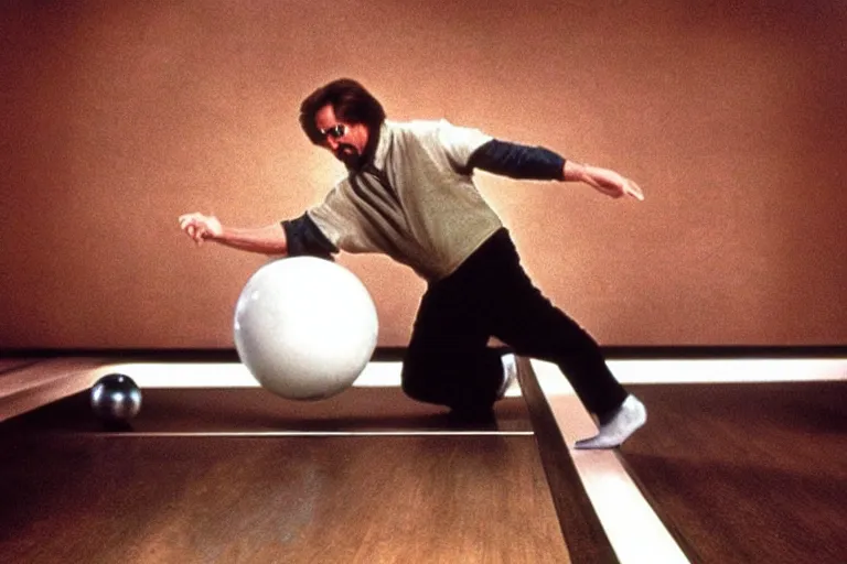 Image similar to “the big Lebowski levitating a bowling ball up off the floor in Star Wars”