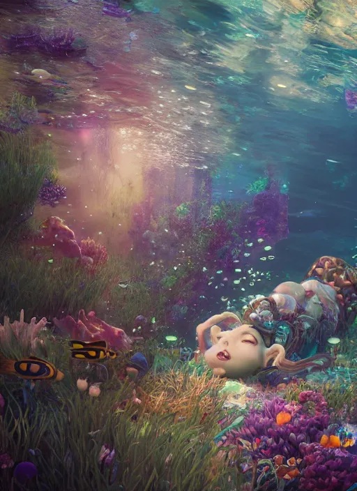 Prompt: underwater disney pricess, hyper detailed, digital art, cinematic lighting, studio quality, smooth render, unreal engine 5, octane rendered, art style by klimt and nixeu and ian sprigger and wlop and krenz cushart.