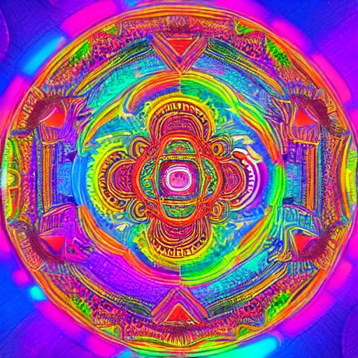 Prompt: a colorful neon psychedelic DMT mandala