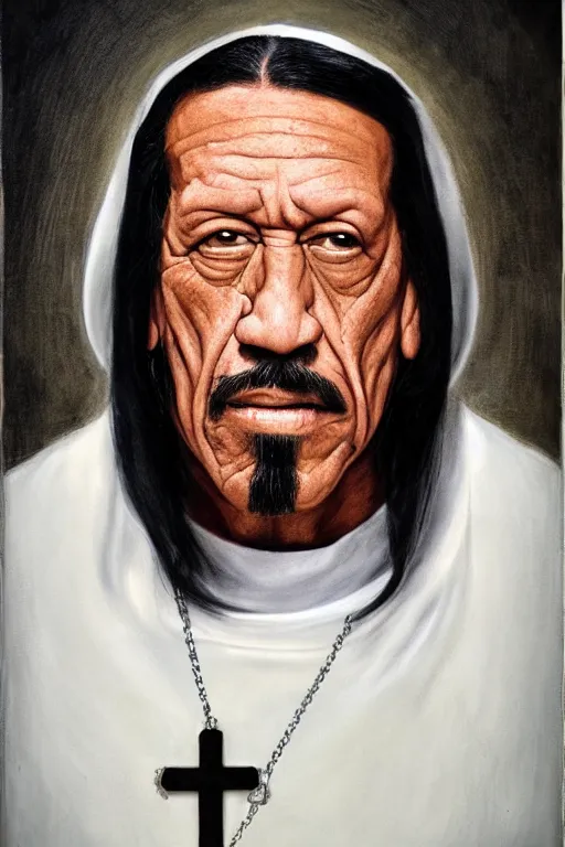 Prompt: portrait of Danny Trejo as church nun