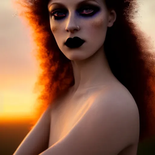 Image similar to photographic portrait of a stunningly beautiful goth renaissance female in soft dreamy light at sunset, contemporary fashion shoot, by edward robert hughes, annie leibovitz and steve mccurry, david lazar, jimmy nelsson, breathtaking, 8 k resolution, extremely detailed, beautiful, establishing shot, artistic, hyperrealistic, beautiful face, octane render