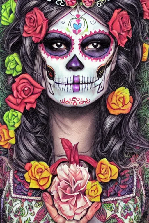 Image similar to Illustration of a sugar skull day of the dead girl, art by joe jusko