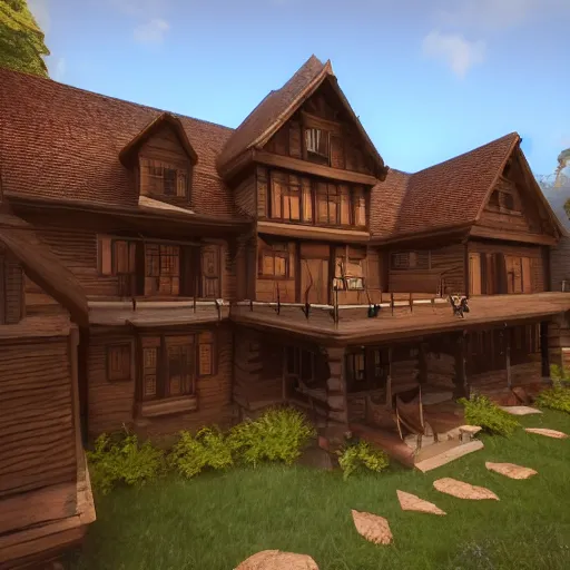 Prompt: Peaceful wooden mansion, unreal engine 5 tech demo, Asher Duran