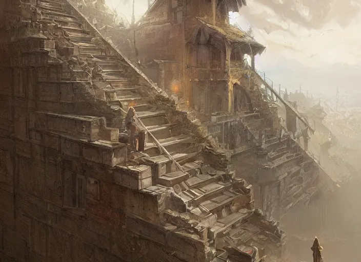 Image similar to A stairway to heaven, a fantasy digital painting by Greg Rutkowski and James Gurney, trending on Artstation, highly detailed