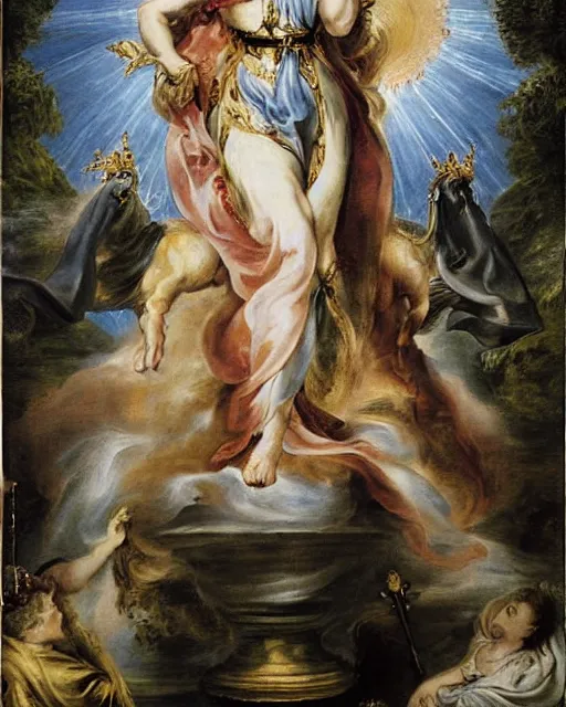 Prompt: a painting of the high priestess tarot card by peter paul rubens