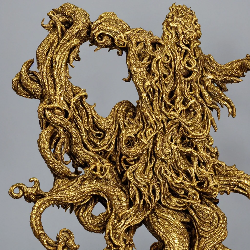 Prompt: statue of cthulhu, ornate, intricate, gold filigree, highlt detailed
