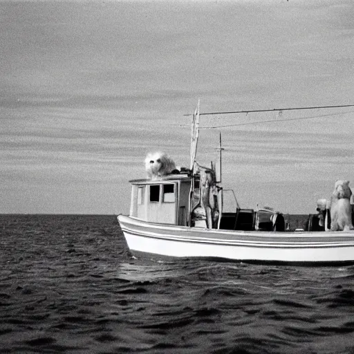 Prompt: photograph of a fishing boat crewed by furries kodachrome sunshine washed out