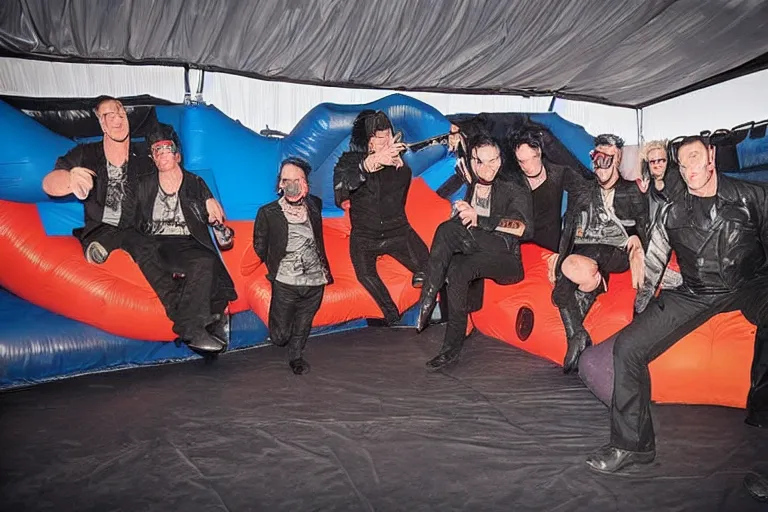 Image similar to rammstein band playing in a bouncy castle