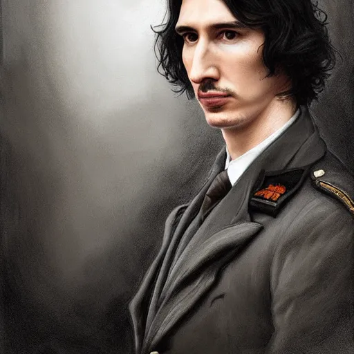 Prompt: portrait of stoic looking john oliver and a stoic looking adam driver, full body, military uniform, fantasy, intricate, elegant, beautiful, highly detailed, charcoal, centered, dark, smokey, digital painting, artstation, concept art, smooth, sharp focus, illustration, art by artgerm and greg rutkowski and alphonse mucha
