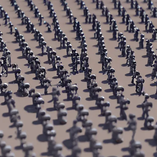 Image similar to army of army of metallic robots in desert, raytracing, 5 5 mm