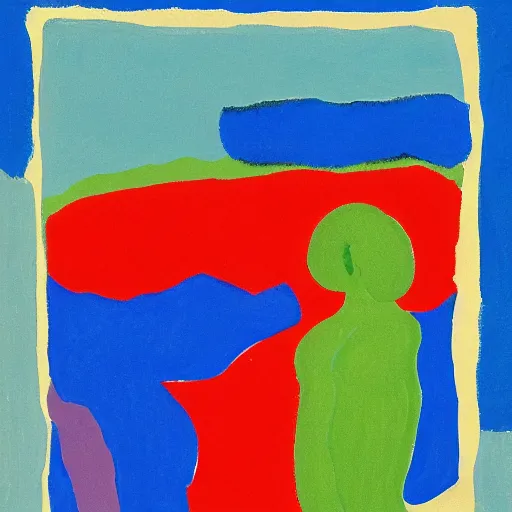 Image similar to doom by etel adnan. the experimental art of the moment when the goddess venus is born from the sea. she is shown standing on a giant clam shell, with her long, flowing hair blowing in the wind. the experimental art is full of light & color, & venus looks like she is about to step into a beautiful, bright future.