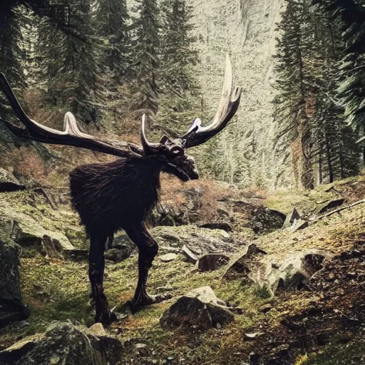 Prompt: Took this pic of a wild wendigo while hiking in the Alps #nature #creepy #photography