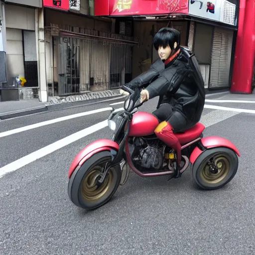 Prompt: ”motorcycle with three wheels in tokyo street, akira style”