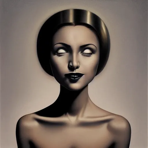 Image similar to a painting of a happy woman, an ultrafine detailed painting by rafal olbinski, behance contest winner, pop surrealism, detailed painting, very detailed, minimalist, skeuomorphic, airbrush art