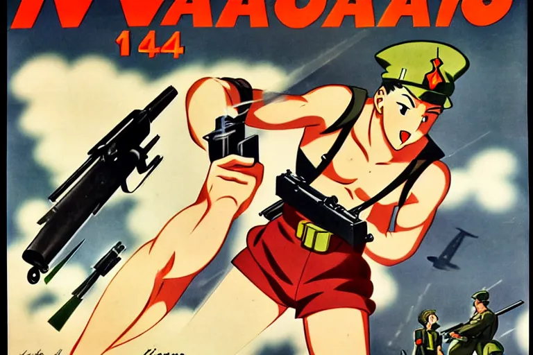 Image similar to 1940s, war, anime, poster