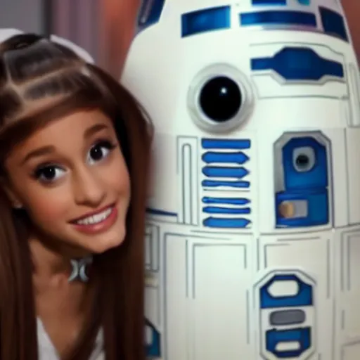 Image similar to a still of Ariana Grande and R2-D2 in a stars wars film