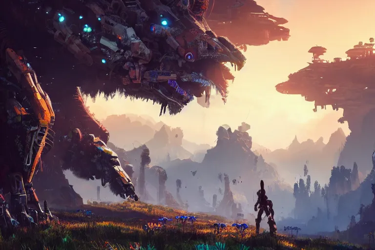 Image similar to tideripper machine mecanical creature robot of horizon forbidden west horizon zero dawn bioluminiscence global illumination ray tracing hdr fanart arstation by ian pesty and alena aenami artworks in 4 k