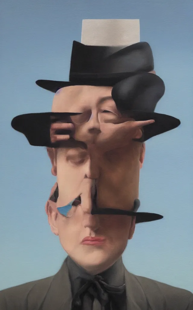 Image similar to the human vondition, realistic painting, 4k, in the style of rene magritte