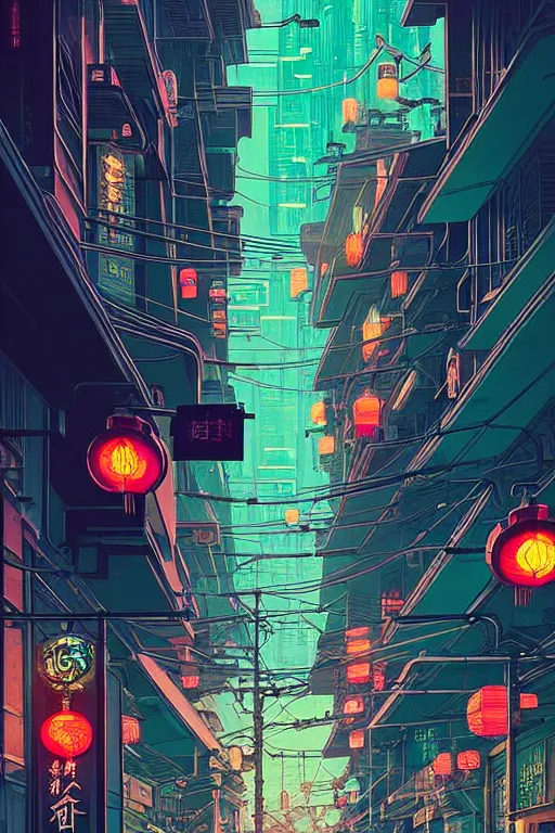 Image similar to a beautiful hyperdetailed matte illustration victo ngai cyberpunk style of absolutely beautiful cyberpunk street, from china, perfectly shaded, atmospheric lighting, style of studio ghibli, makoto shinkai, raphael lacoste, louis comfort tiffany, artgerm, james jean, ross tran, chinese style