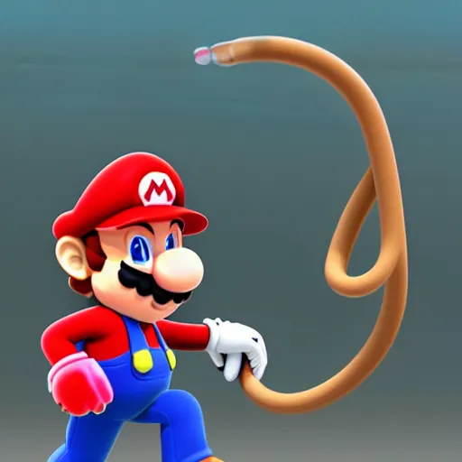 Prompt: mario 3d render with long noodle arms