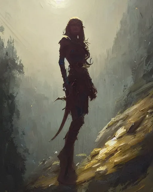 Image similar to An oil painting for an elf woman by Greg Rutkowski