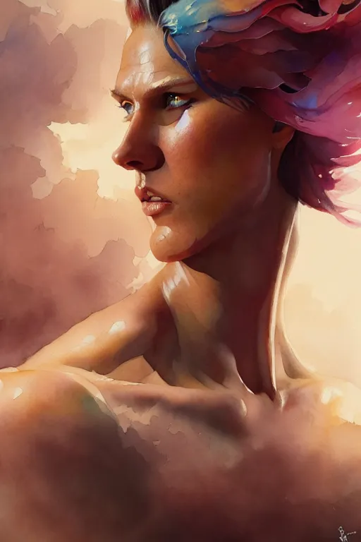 Image similar to watercolor, epic, bejita, style, hyper detailed, radiant, digital art, ue, artstation, natural lighting, studio quality, smooth render, artgerm, boris vallejo, craig mullins, mat drawing paper