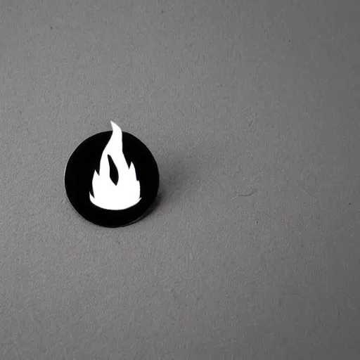 Image similar to simple yet detailed retro minimalistic fire warning enamel pin, use of negative space allowed, artwork created by mike mignola and bansky in the style of a tattoo stencil, shaded ink illustration, black and white only, smooth curves