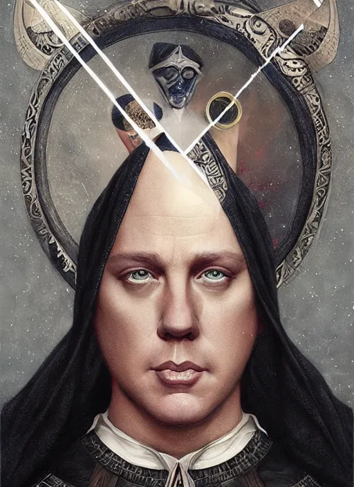 Prompt: channing tatum as aleister crowley the grand mage of thelema. art by tom bagshaw and nils hamm