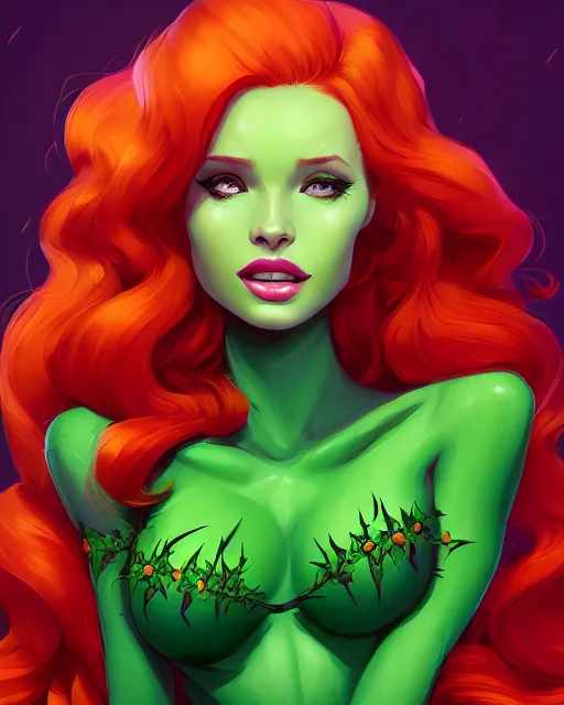 Prompt: portrait of Madelaine Petsch as Poison Ivy, art by lois van baarle and loish and ross tran and rossdraws and sam yang and samdoesarts and artgerm, middle shot, digital art, highly detailed, intricate, sharp focus, Trending on Artstation HQ, deviantart, unreal engine 5, 4K UHD image