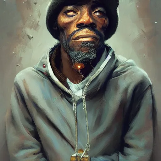 Prompt: Tyrone biggums scratching himself wearing a hobo costume portrait greg rutkowski Dragan Bibin Pete Mohrbacher Raymond Swanlandy stephan matiniere