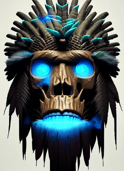 Image similar to 3 d ape shaman mage profile portrait, sigma 5 0 0 mm f / 5. beautiful intricate highly detailed quetzalcoatl skull and feathers. bioluminescent, plasma, lava, ice, water, wind, creature, thunderstorm! artwork by tooth wu and wlop and beeple and greg rutkowski, 8 k trending on artstation,