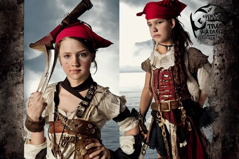 Image similar to a swashbuckling girl pirate portrait in national geographic, her clothing is sheer and futuristic